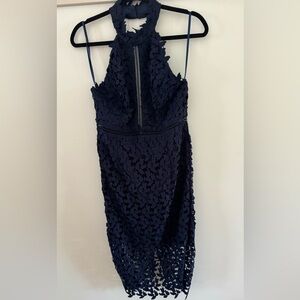 Bardot Navy Floral Lace Crochet Halter Midi Dress